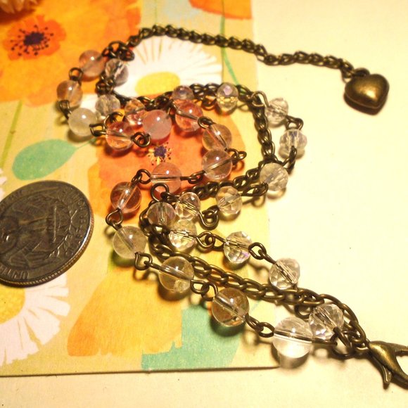 Natural quartz & Faceted glass AB crystal 3 strand Bracelet in antique bronze - Picture 4 of 4